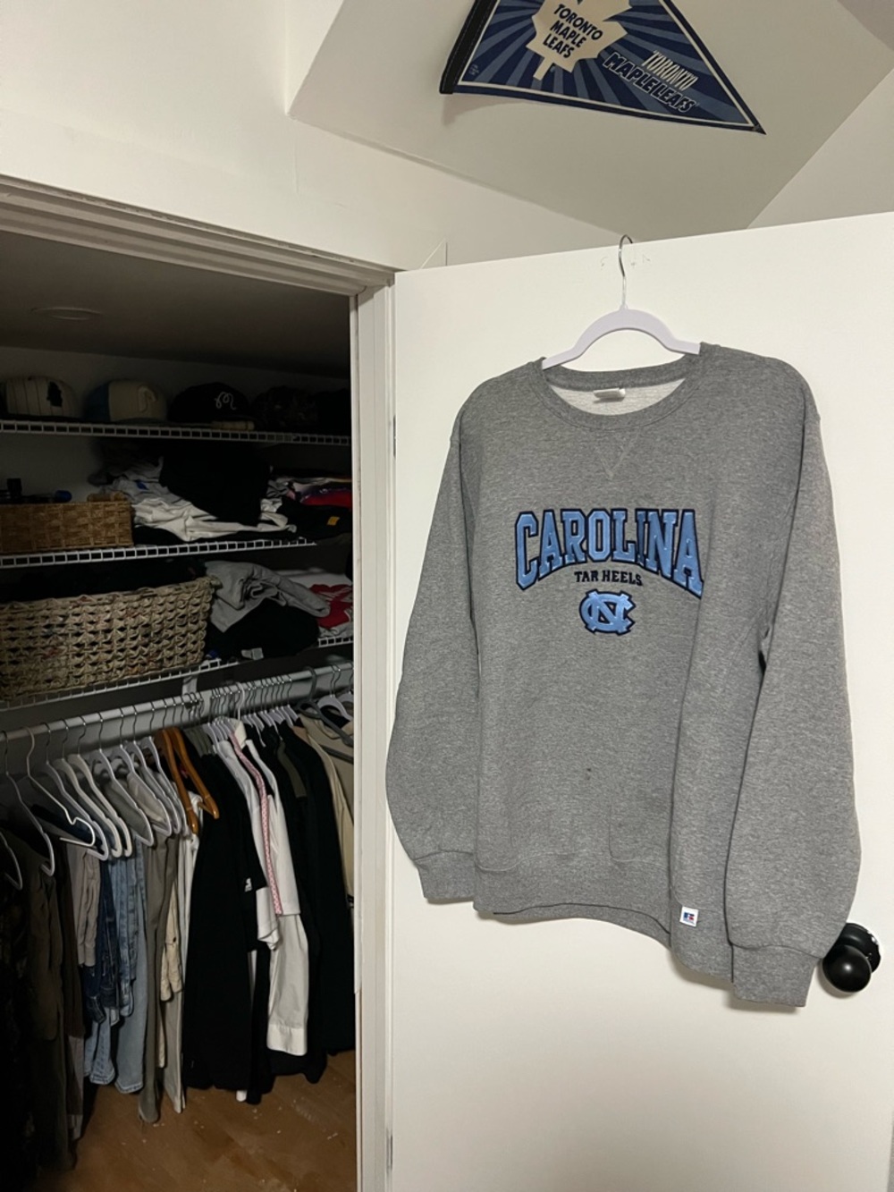 Russell Athletic Gray Carolina Tar Heels Crewneck Sweatshirt with Blue Logo